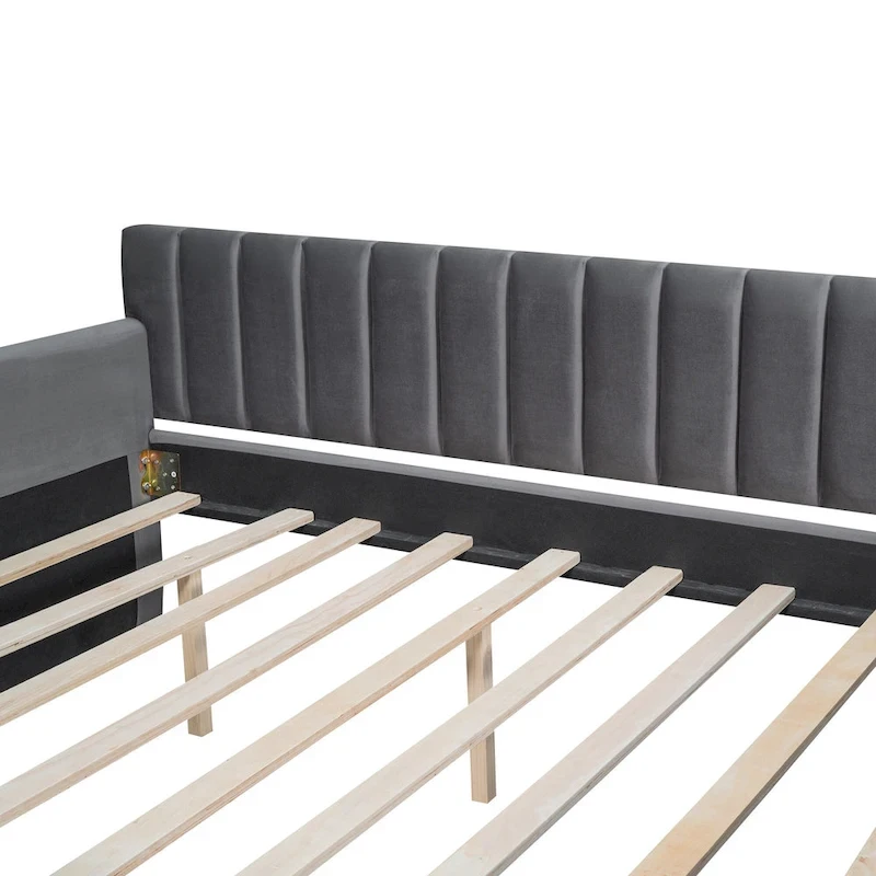 Velvet Daybed with Trundle & Wood Slats