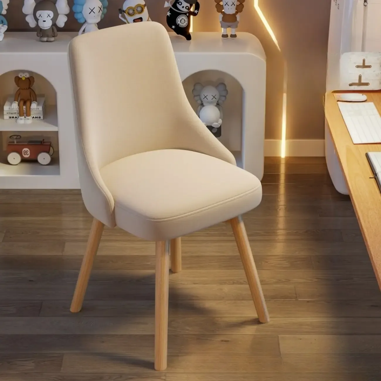 White Fabric Upholstered Solid Back Dining Chair