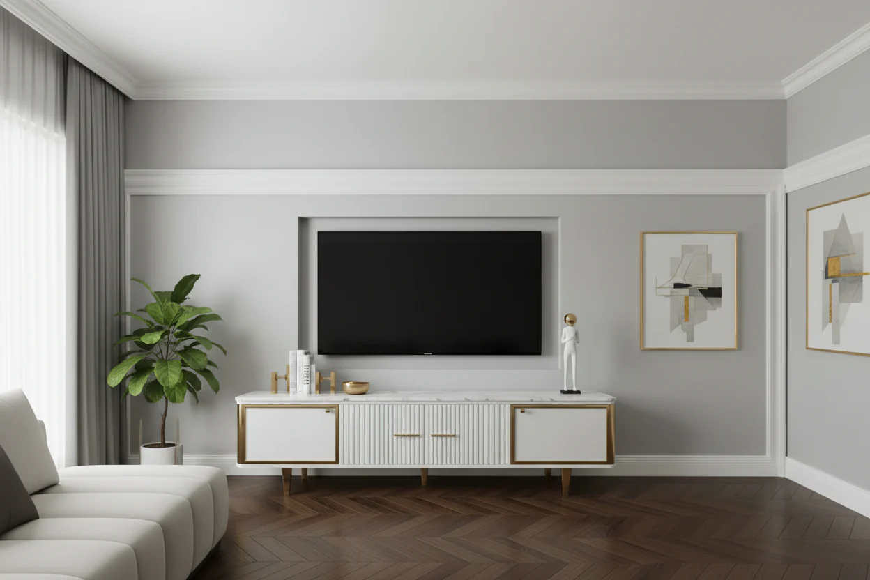 Modern Sintered Stone Top TV Stand with 3 Cabinets