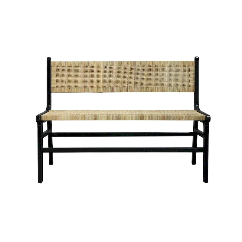 Natural Rattan Woven Bench with Solid Wood Frame – Multi-Color, 2-Seat