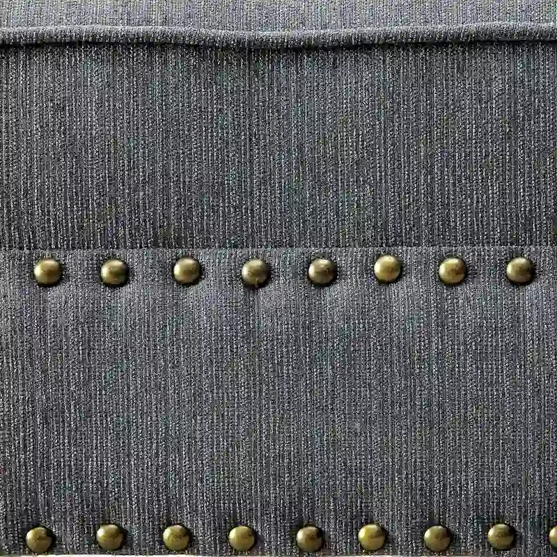 Dark Teal / Grey / Beige Linen Fabric Chaise Lounge with Nailhead Trim – Transitional Style, Seats 1