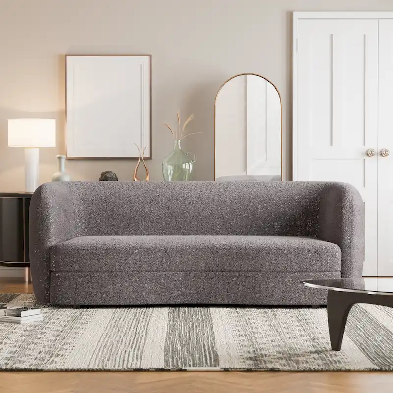 Modern Curved Arms Boucle Sofa with Kidney Style Seat