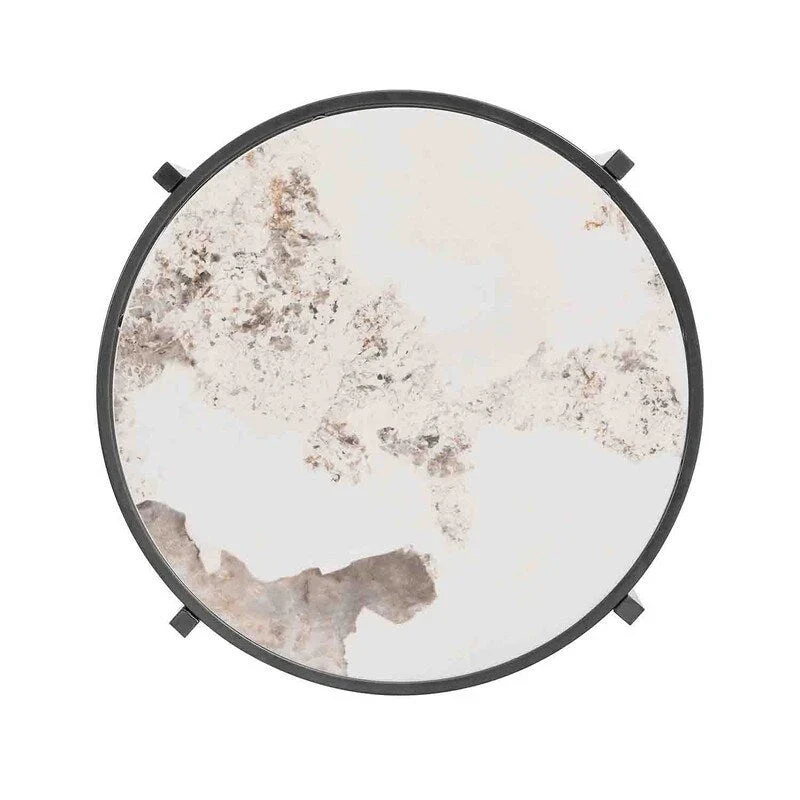 Round End Table with Sintered Stone Top and Metal Frame - 20.7 Inch