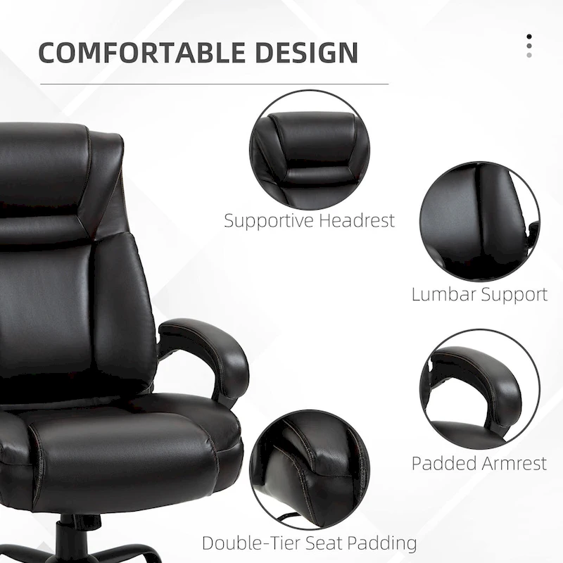 Executive Office Chair with Wide Seat, Computer Desk Chair with High Back, Adjustable Height and Swivel Wheels