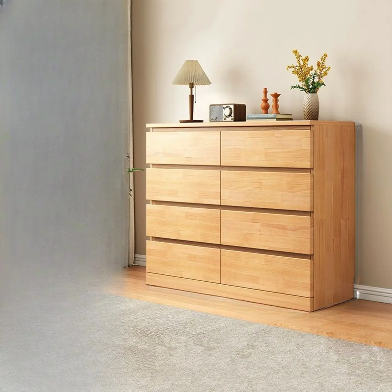 Modern Natural Wood Gloss Surface Dresser with 8-Drawers