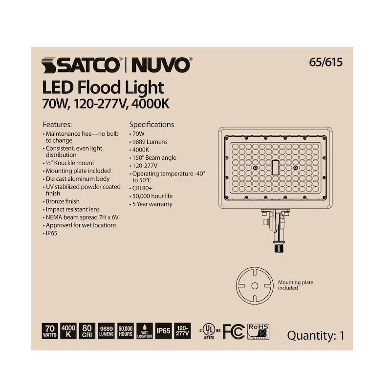 LED Flood Light 70 Watt 4000K Bronze Finish