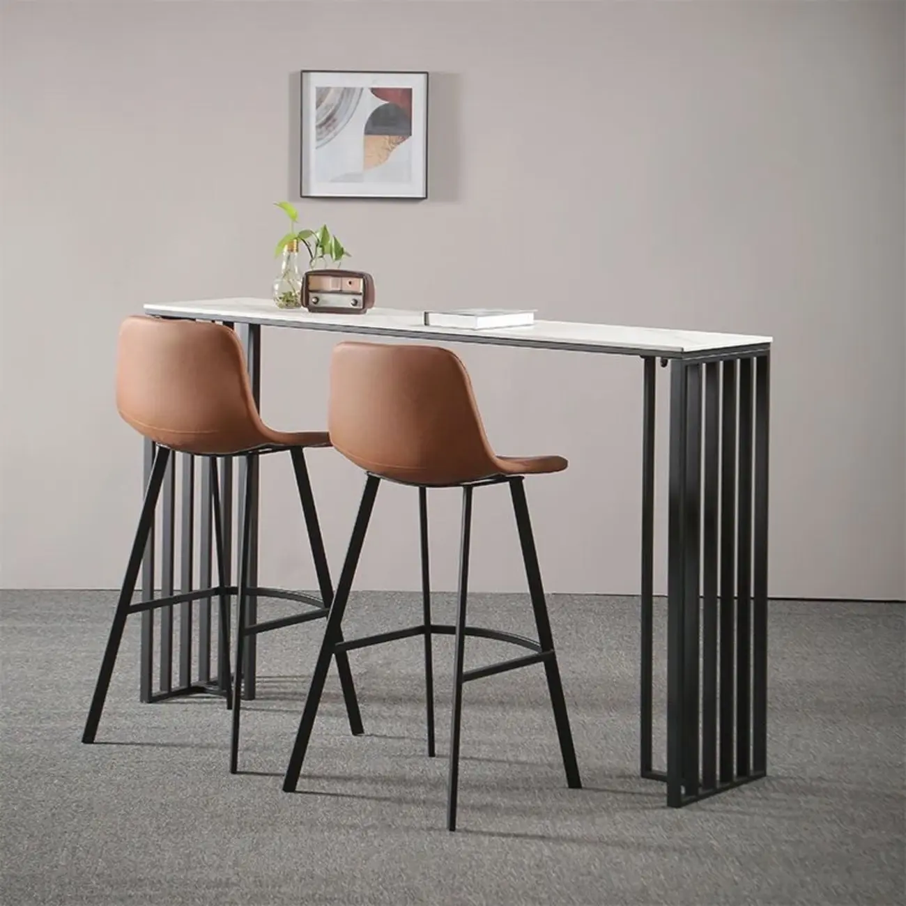 Modern Simple Marble Black Iron Bar Table