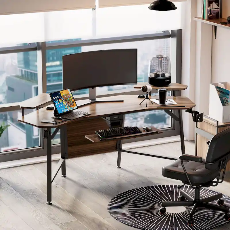 72 Large Gaming Desk Black Multifunctional Computer Desk with Keyboard Tray