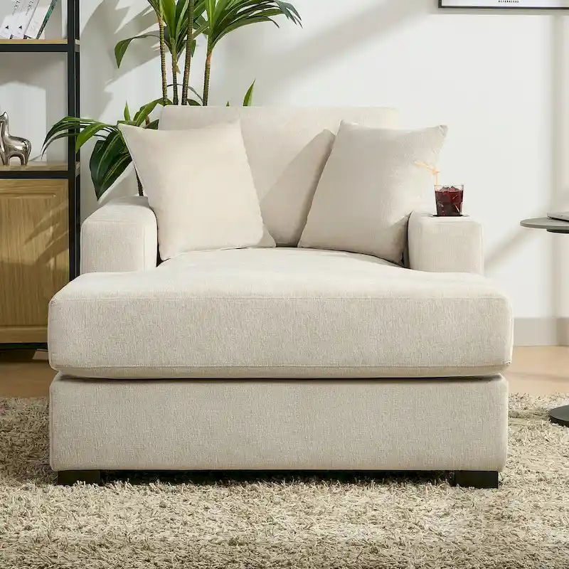 43.5  Chenille Fabric Chaise Lounger Sofa Couch with Pillows, Charge Station & Cup Holders