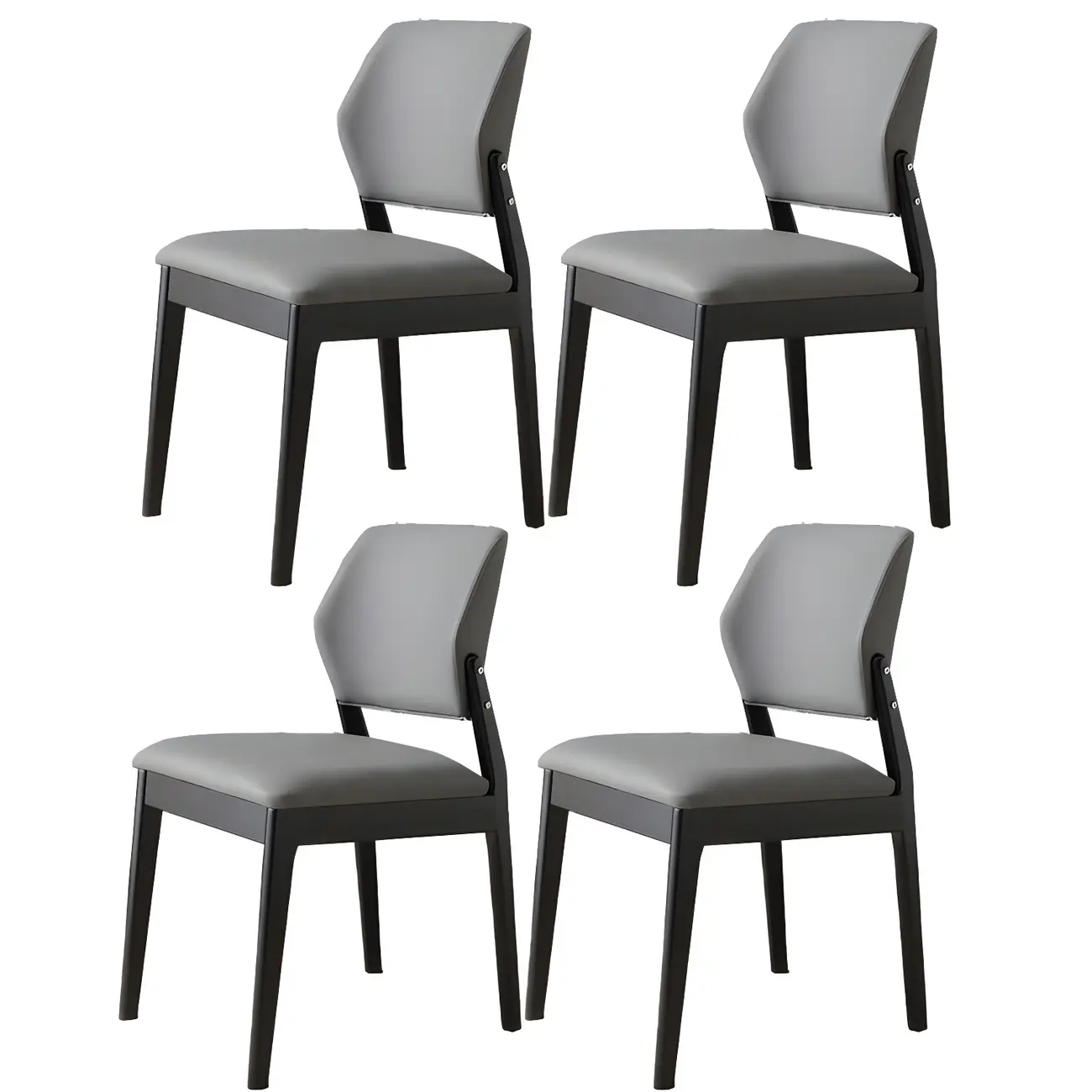 Modern Wood Faux Leather Beige Low Back Dining Chair