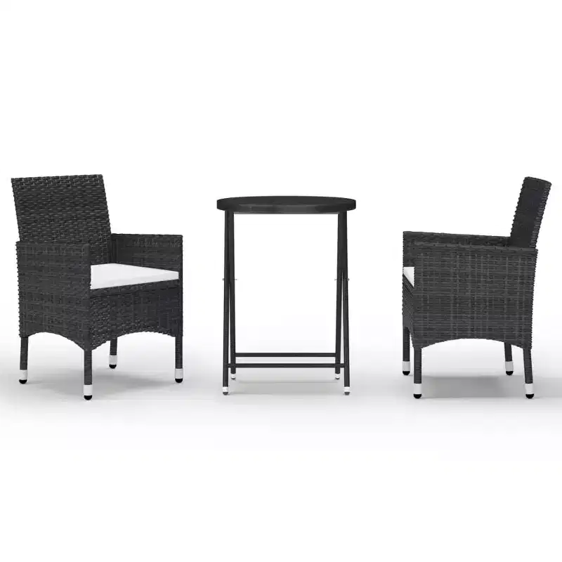 vidaXL Patio Bistro Set Bistro Table 3 Piece Poly Rattan and Tempered Glass