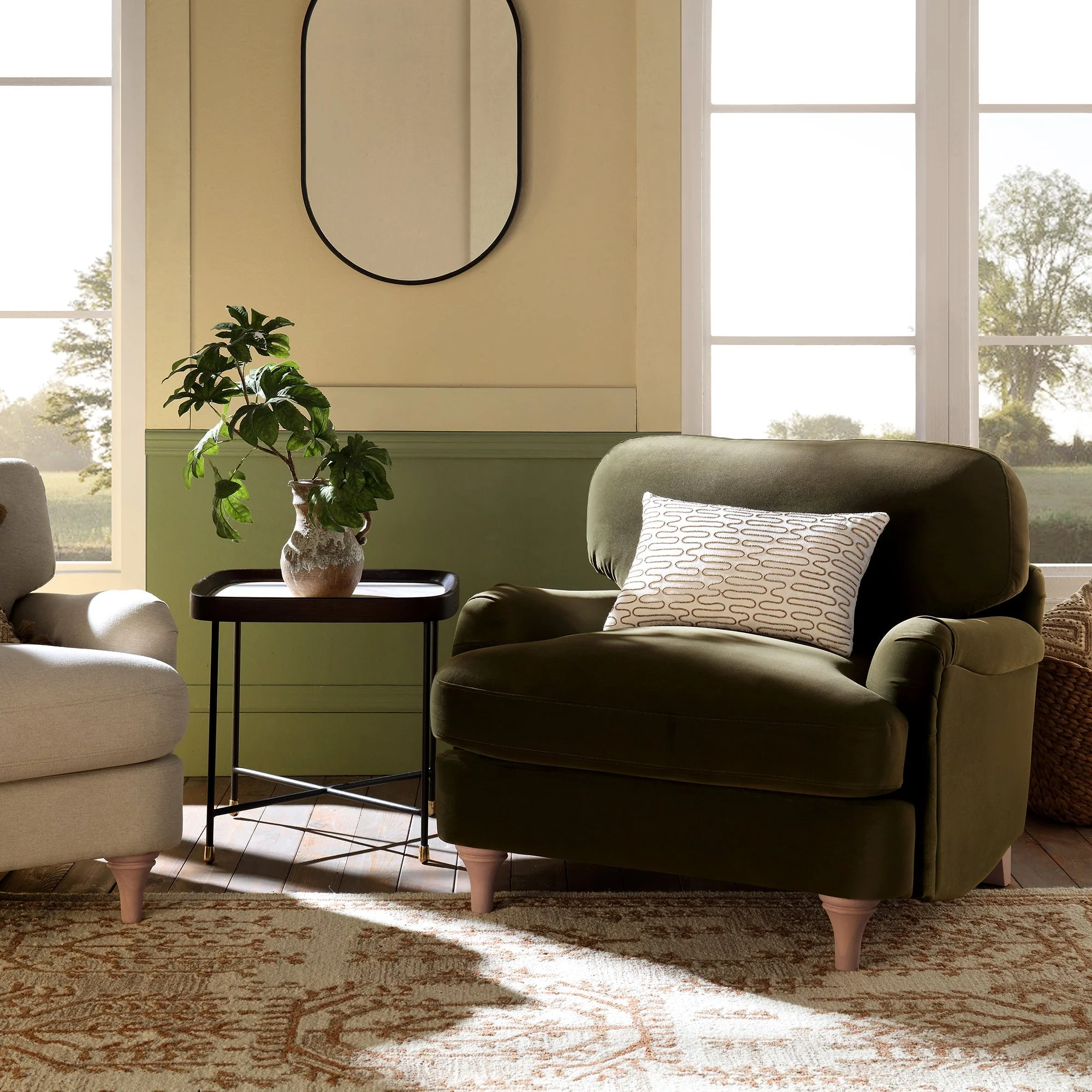 Seaweed Velvet Sofa, 1-Seater