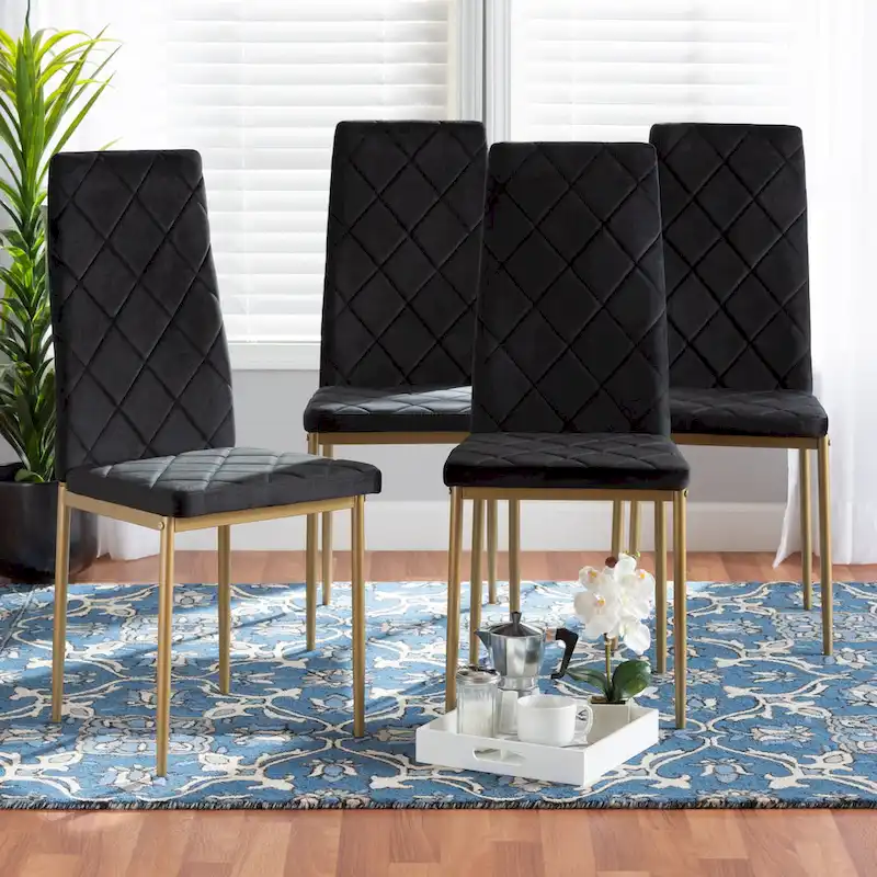 Blaise Modern Luxe and Glam 4-Piece Velvet and Metal Dining Chair Set