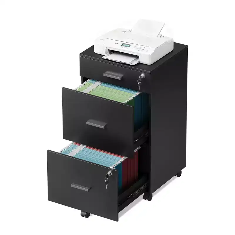DEXYLLO File Cabinet 3-Drawer Rolling Wood Cabinet for Home Office with Lock, Fits Letter/A4 Size
