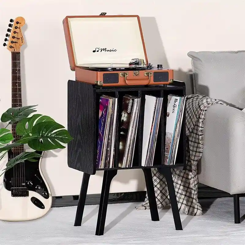 Record Player Stand with 4 Cube Storage - 16.5 x 11.7 x 26.1 in