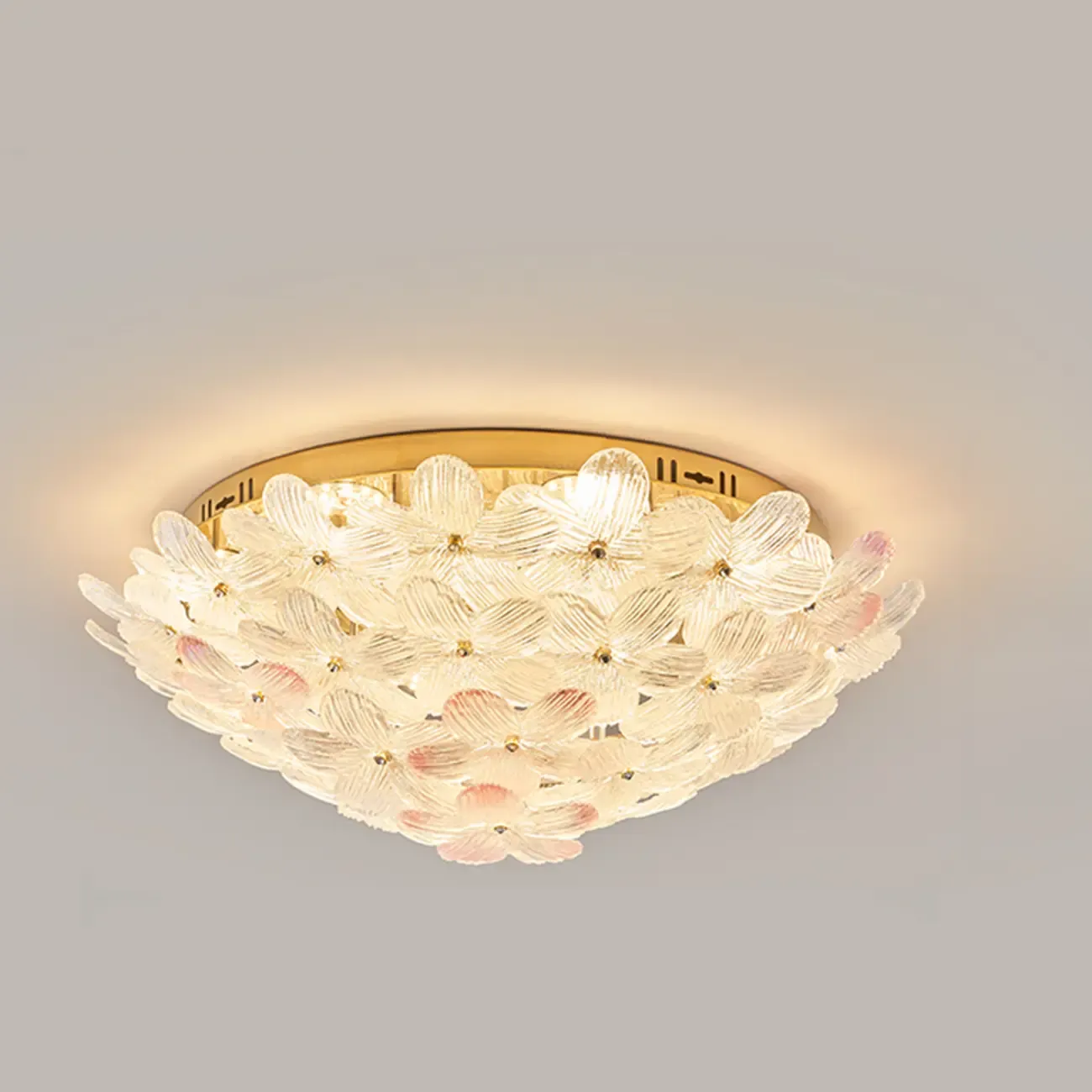 Glass Flower Shape Aureate Stainless Fixture Flush Mount Ceiling Light