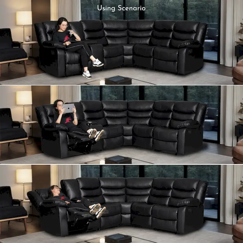 106 Manual Reclining Modular Sectional Couch with 1 Console & 2 Cup Holders, Living Room/Office