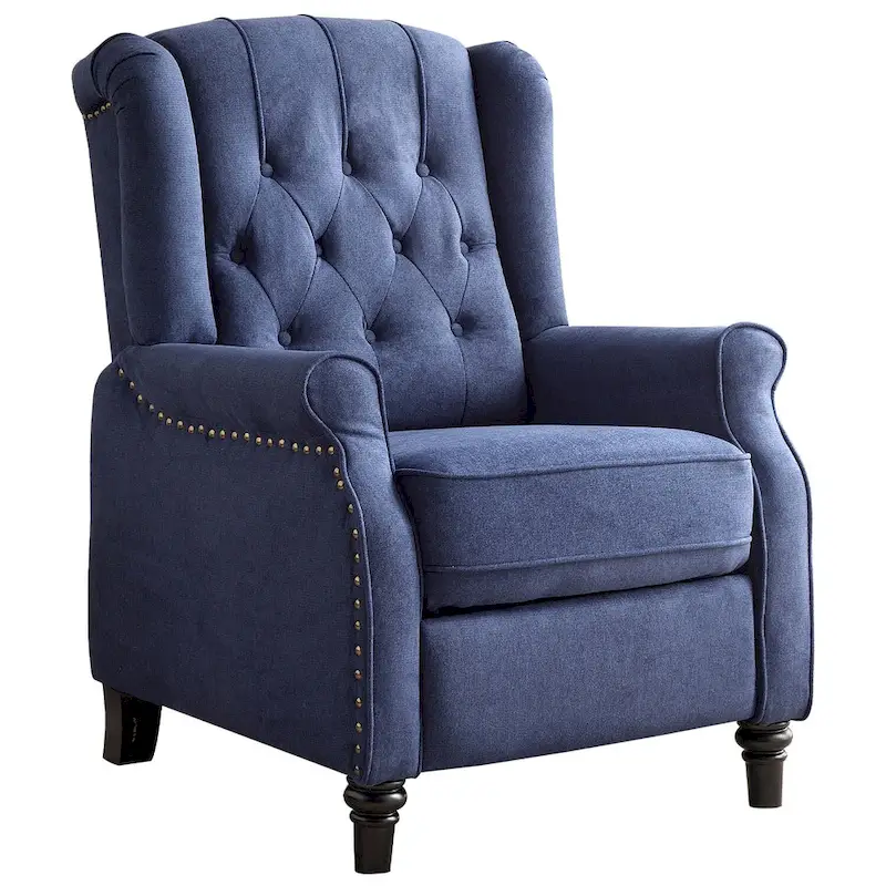 Push Back Recliner with Tufted Back and Wooden Legs