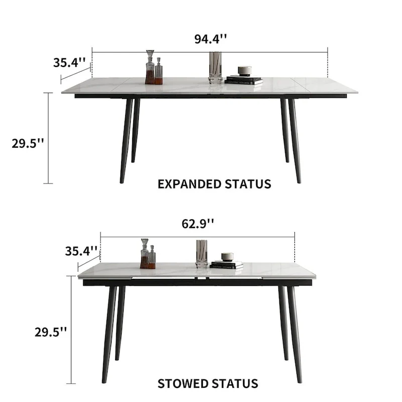 Extendable Dining Table Set with Sintered Stone Top - Seats 6-10