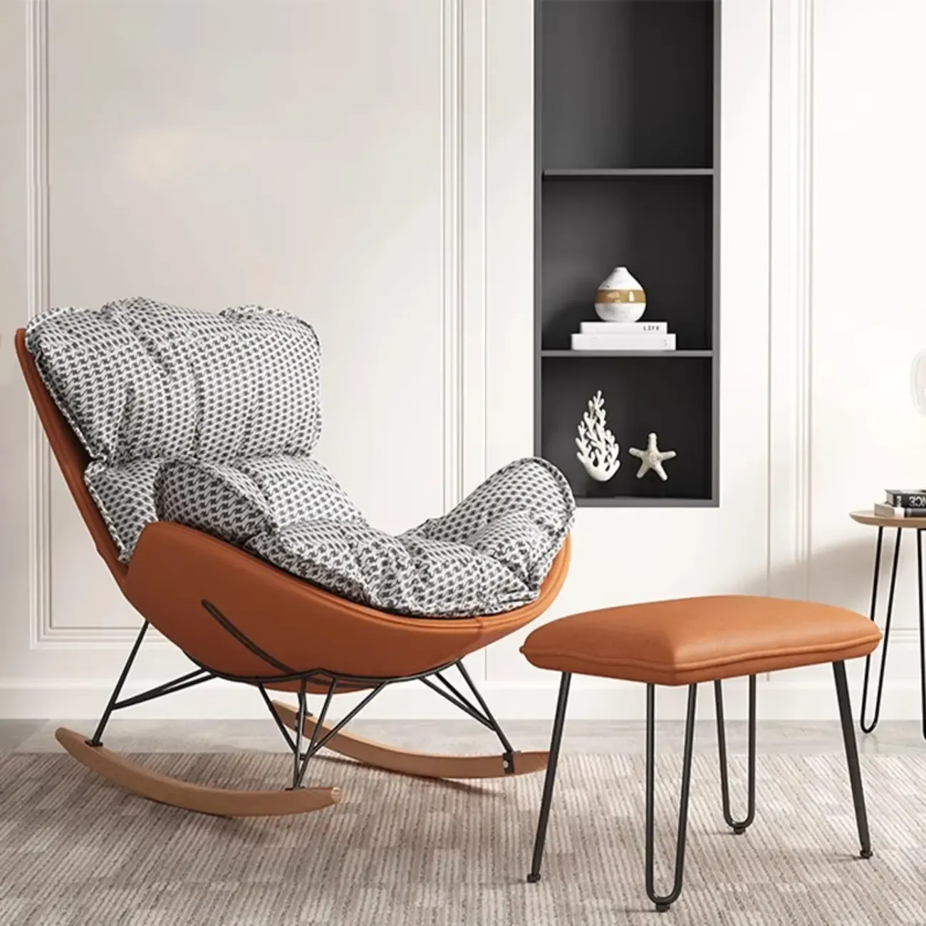 Faux Leather Wingback Rocking Chair with Removable Cushions