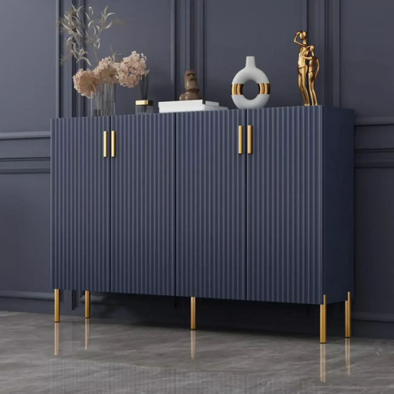Glam Wooden Sideboard with Shelves and Cabinets