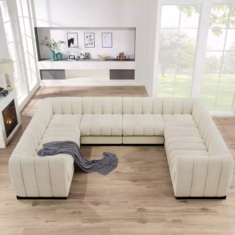 192 U Shape Chenille Sectional Couch, 8 Seater Oversized Modular Sofa Set for Living Room Office-Morden Fort