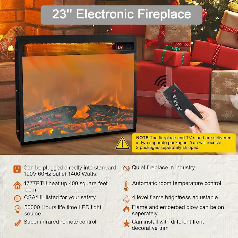 White Farmhouse TV Stand with Electric Fireplace