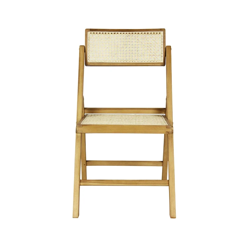Olivier Mid-Century Vintage Wood Rattan Folding Chair with Adjustable Back, (Set of 2) by JONATHAN Y
