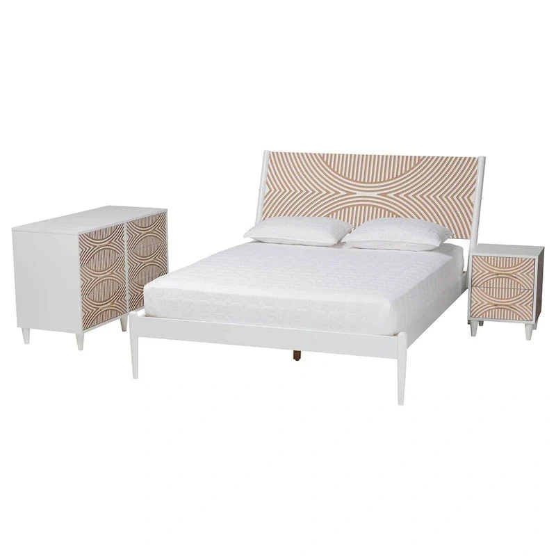 Louetta Coastal White Carved Contrasting 3-Piece/4-Piece Bedroom Set (Multiple Bed Sizes)