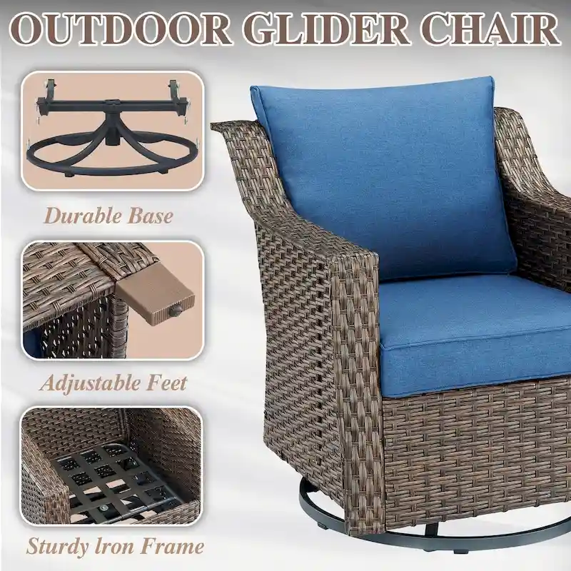 360 Rotating Wicker Patio Bistro Sets with Soft Cushion - Brown