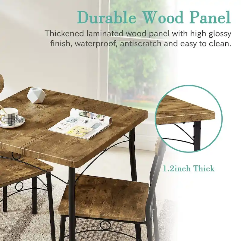 VECELO Dining Table Set, Kitchen Table with 2/4 Chairs, Metal and Wood Rectangular 3/5-Piece Dining Set