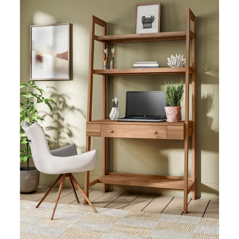 Brown Wall-Mounted Desk with Open Shelf & Drawer – Single