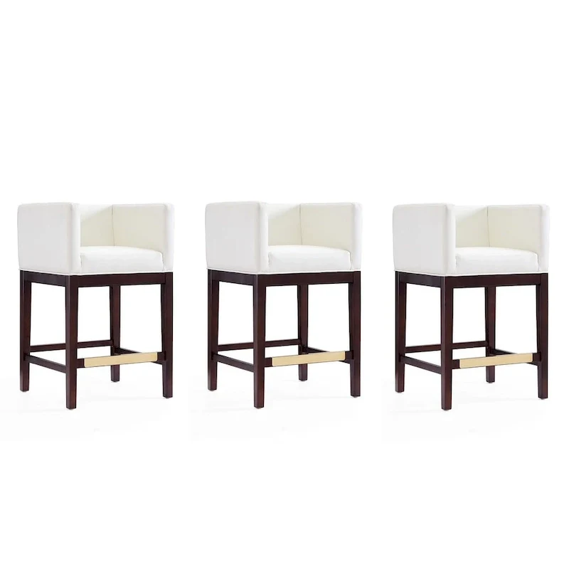 Manhattan Comfort Kingsley Dark Walnut Wood Counter Height Bar Stool (Set of 3)