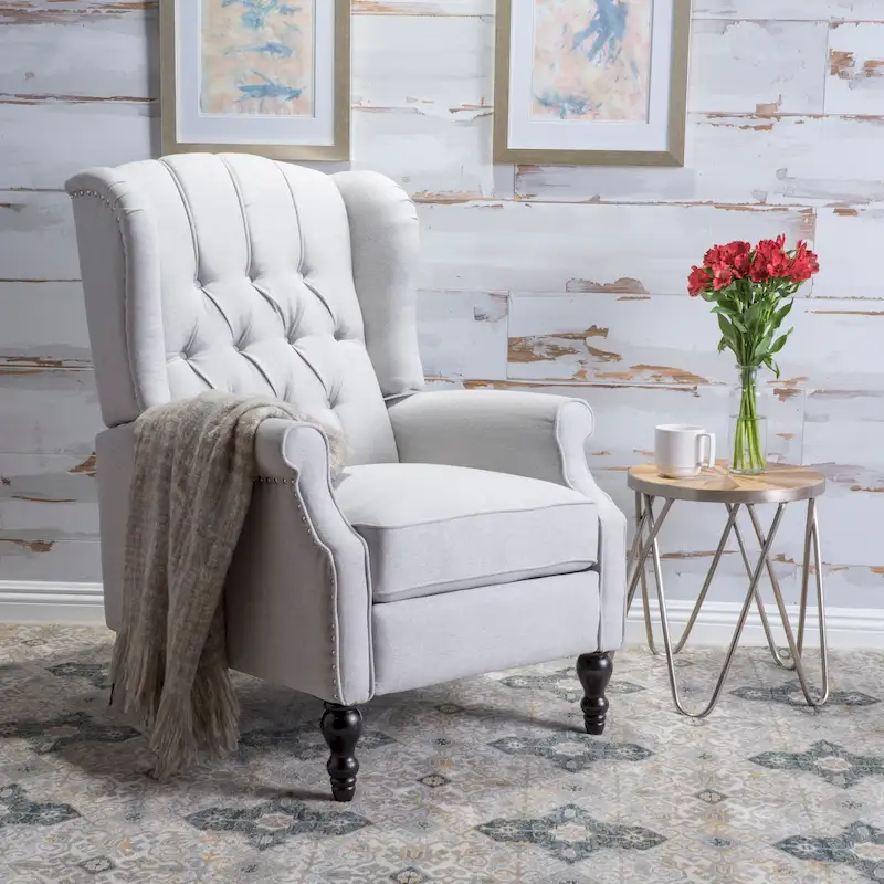 Tufted Fabric Wingback Recliner Club Chair