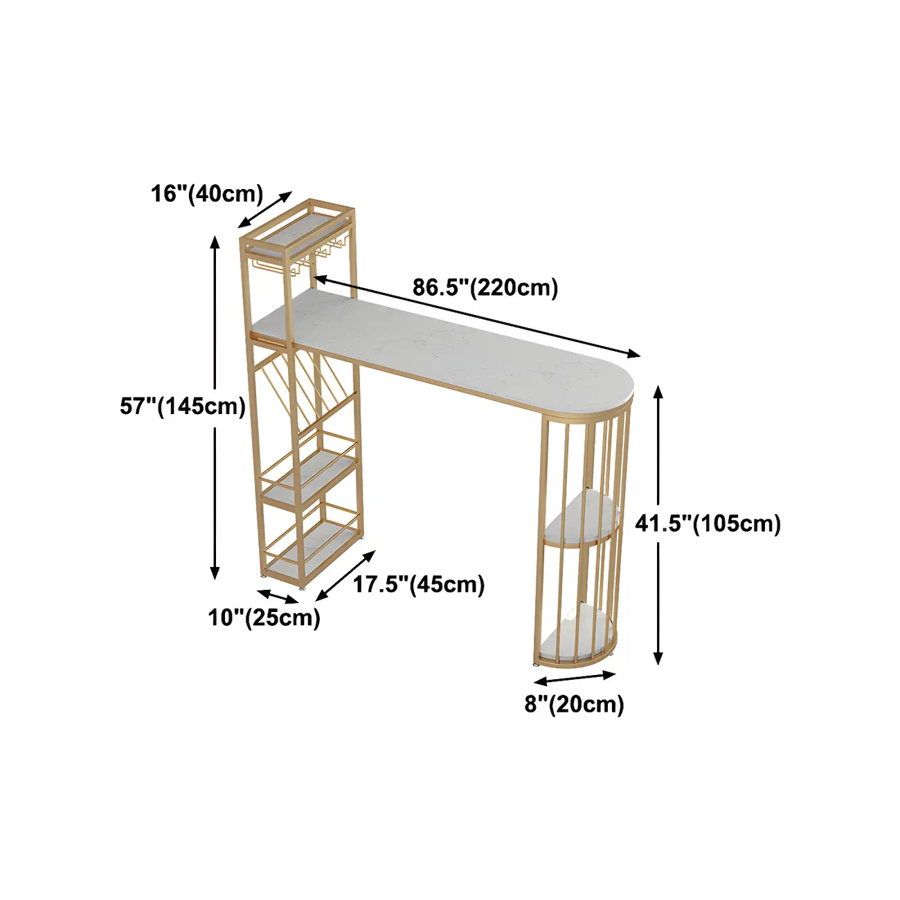 Glam Gold Faux Marble Iron Wine Holder Bar Tables