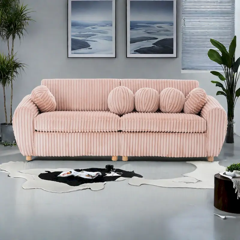 84.4  Corduroy 3-Seater Sofa with Solid Wood Frame, Comfortable Cushions