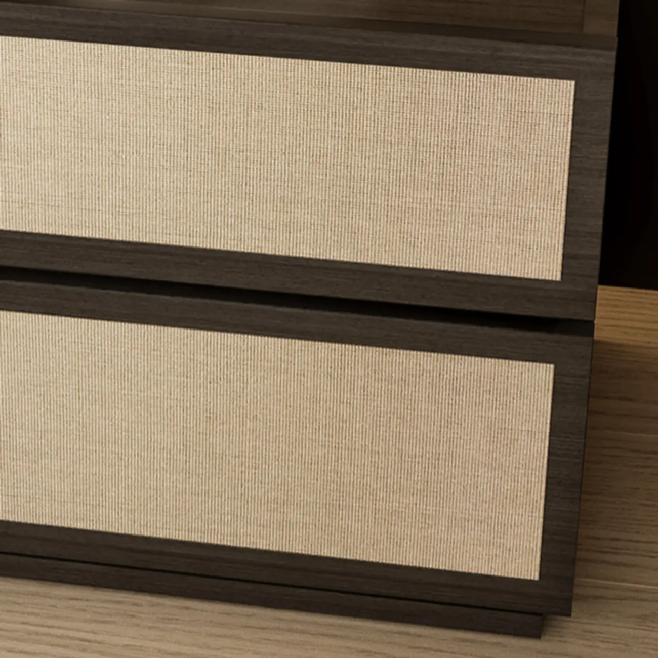 Dark Walnut 2-Drawer Fabric Wood Frame Nightstand