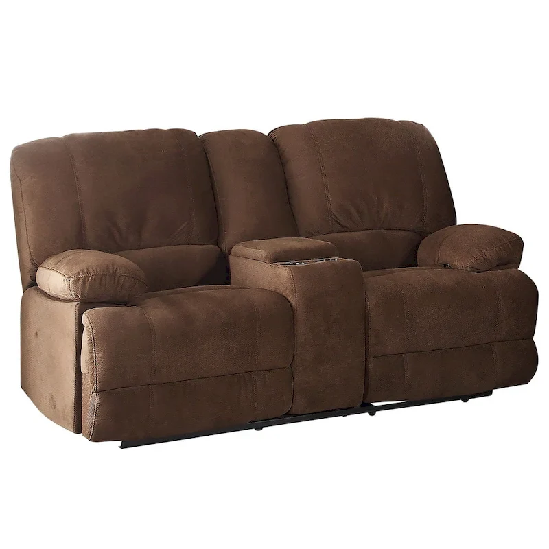 Brown / Grey Dual Reclining Loveseat with Console – Seats 2