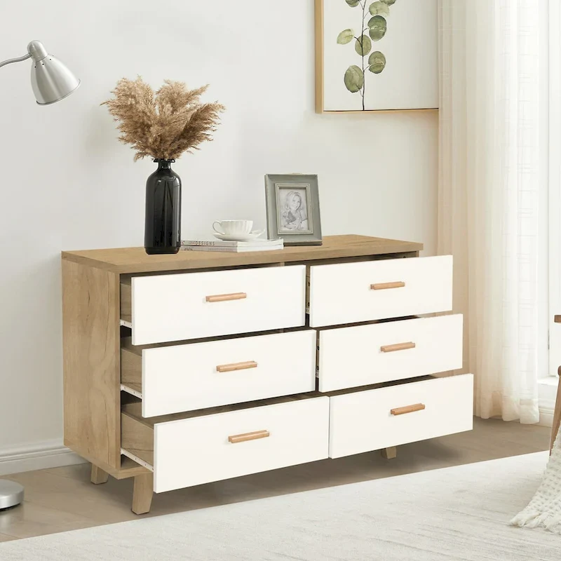 Modern White Oak Storage Solid Wood Drawer Dresser Side Cabinet