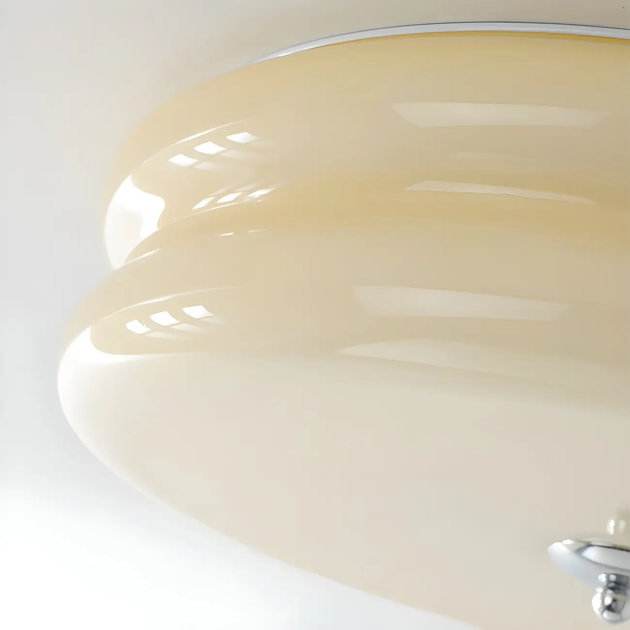 Modern Creamy Round Double-Tier Glass LED Flush Ceiling Light