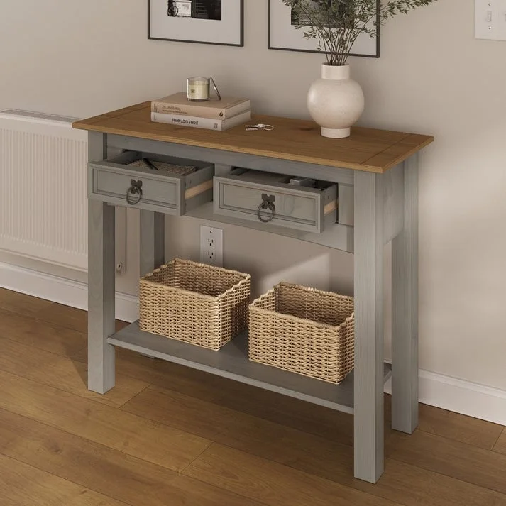 Wood Hall Table Console with 2 Drawers