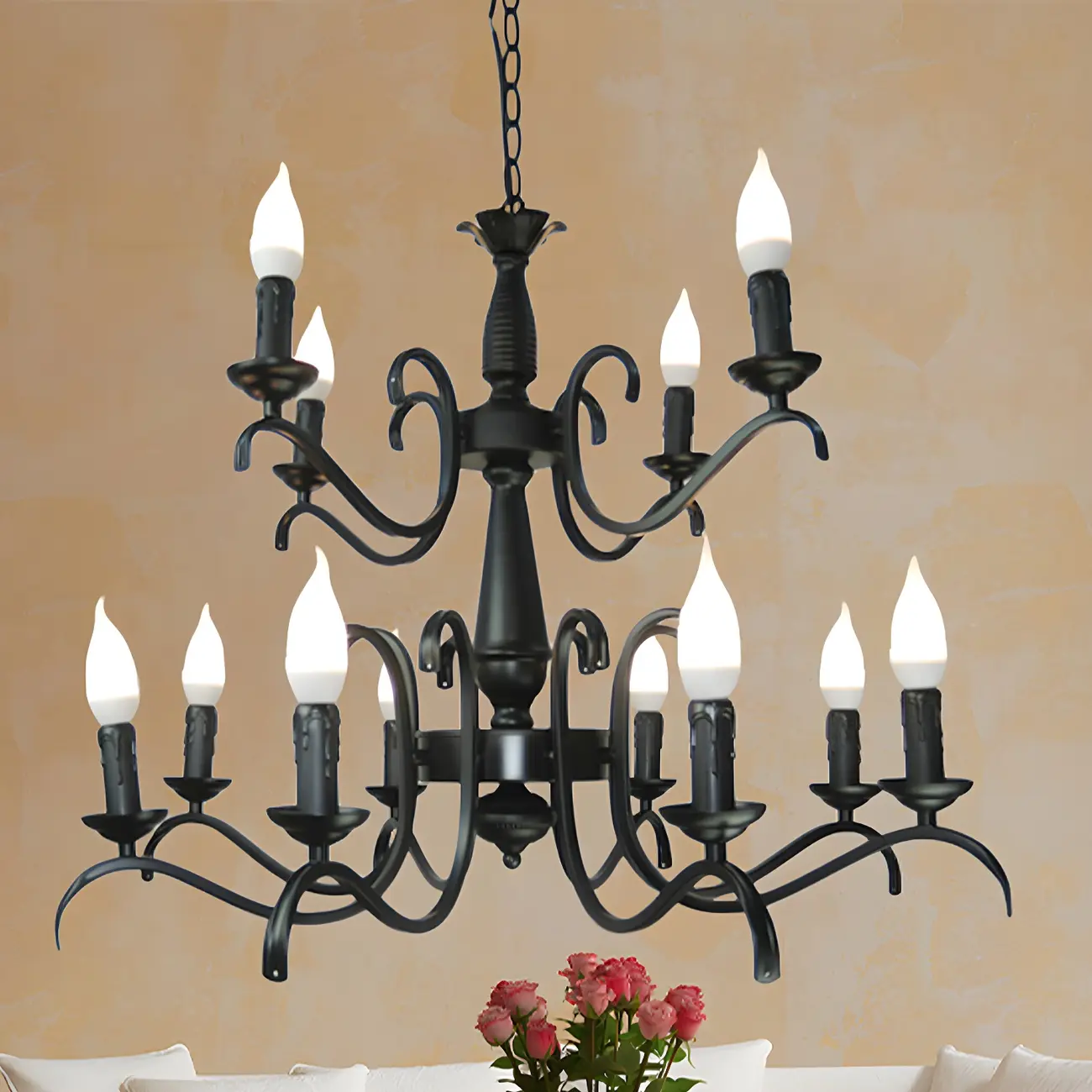 Industrial Black Metal Candelabra Chandelier