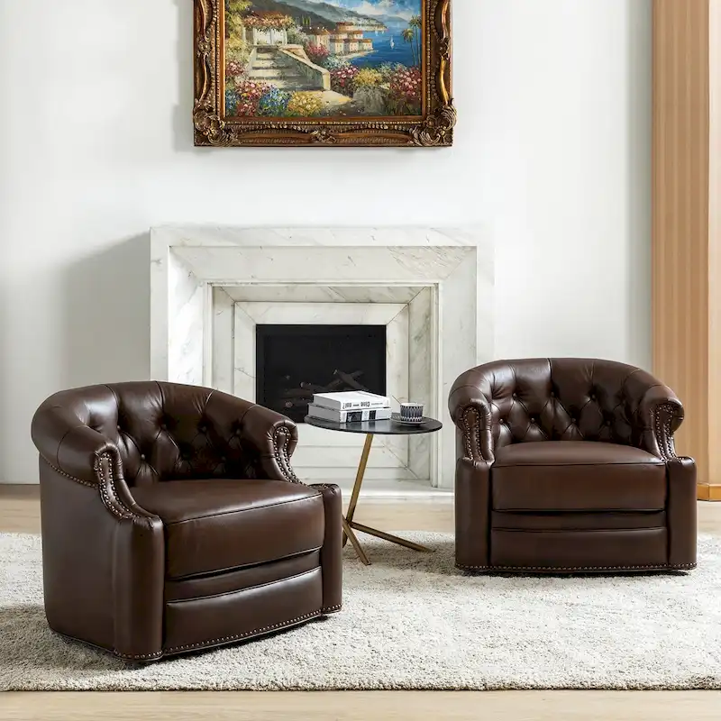 Modern Genuine Leather Swivel Chairs (Tufted Backrests)