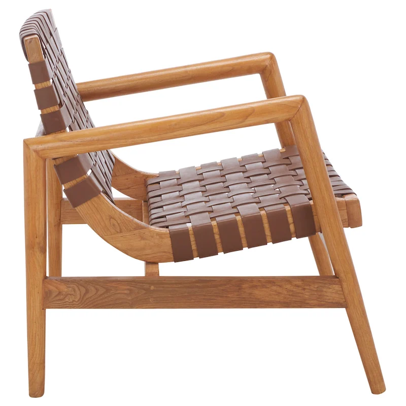 Natural Wood Leather Woven Accent Chair - Single Seat