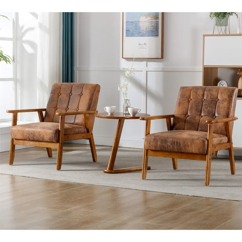 Mid Century Modern Accent Chairs Set of 2 with Side Table