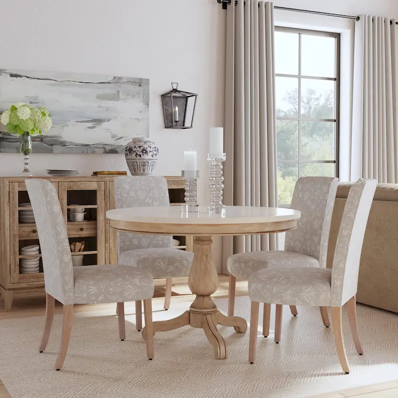 Light Gray / Cream Scalloped Parsons Dining Chair, Set of 2