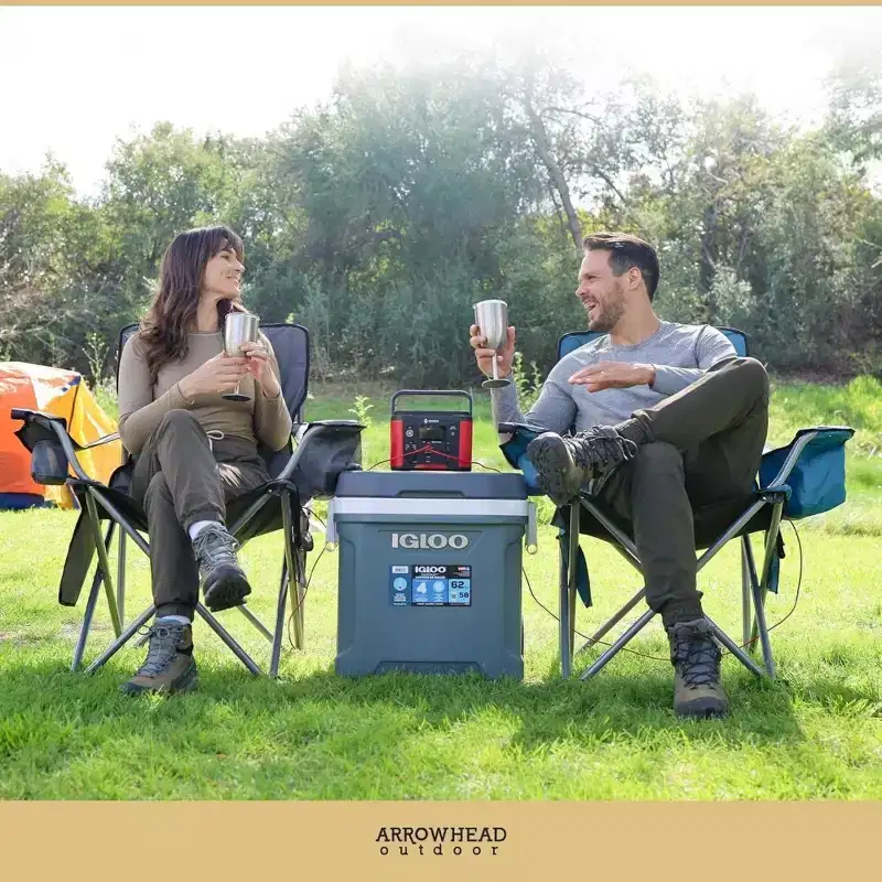 Arrowhead Outdoor Portable Heated Folding Camping Chair w/ 6-Can Cooler, 3 Heat Settings, Supports up to 330lbs (Ocean Blue)