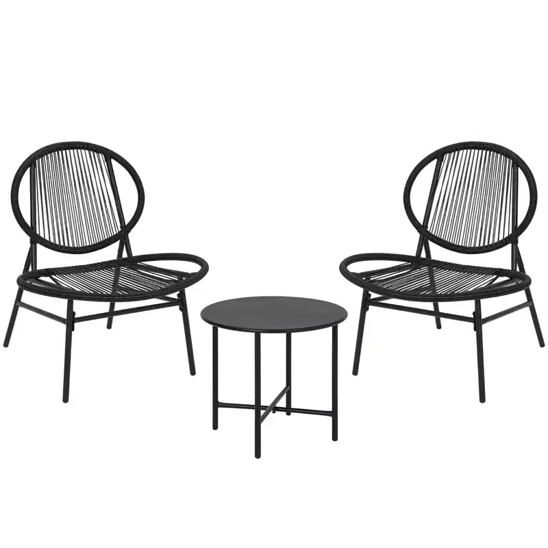 Dining table and chair set, three-piece set, modern rattan furniture, suitable for use in the dining room, living room, garden or balcony.