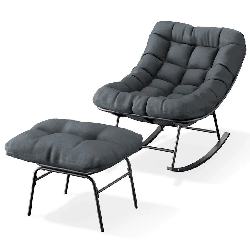 Metal Frame Chair and Footrest Set with Detachable Cushions  Outdoor Comfort and Durability