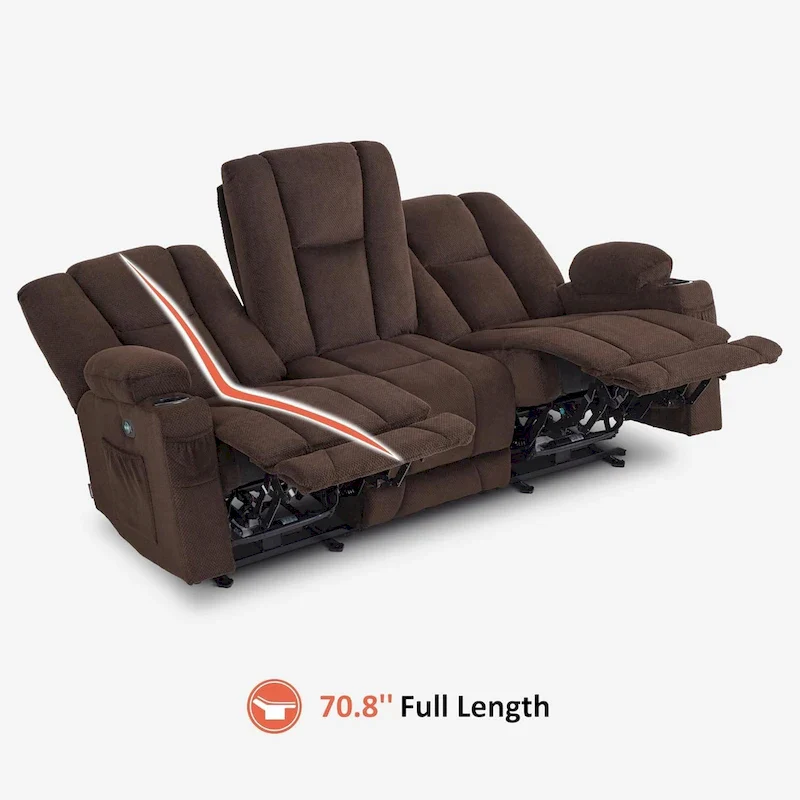 Electric Power Reclining Sofa with Massage and Lumbar Heat, Fabric